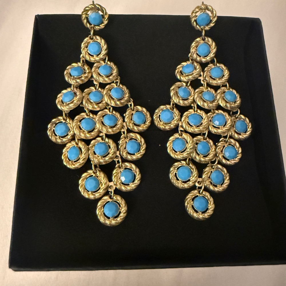 Gold-Tone Chandelier Earrings with Turquoise Cabochons